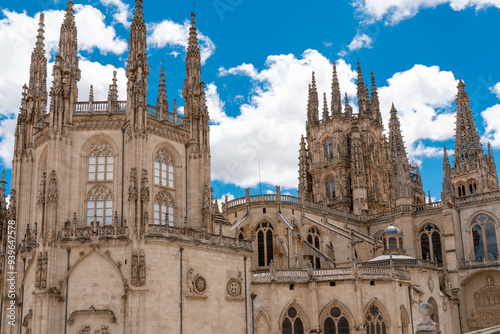 Beautiful architecture details of Cathedral of Saint Mary of Burgos. Catholic church dedicated to the Virgin Mary located in the historical center of the Spanish city of Burgos. Travel destination. 