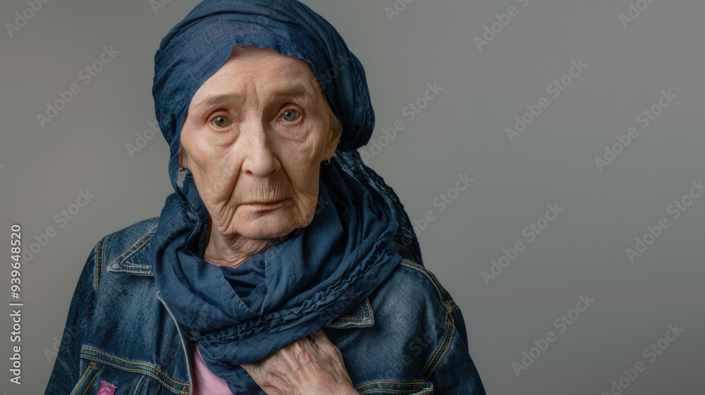 The elderly woman in headscarf The elderly woman in headscarf