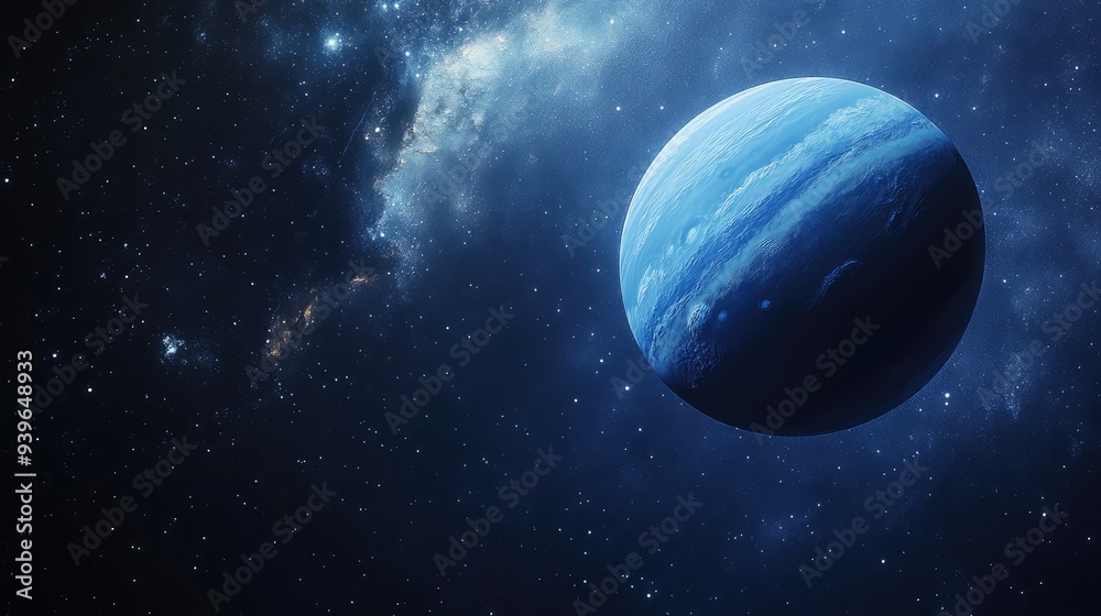Obraz premium A close-up shot of Neptune with the galaxy in the background, showing detailed textures and cosmic light.