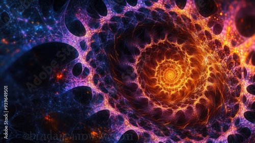 Wallpaper Mural A captivating spiral fractal web, featuring vibrant, glowing threads and an intricate, symmetrical design. Torontodigital.ca