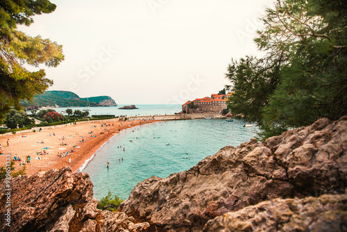 beach and sea, Sveti Stefan beach in Montenegro photo