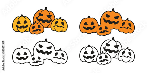 pumpkin head icon Halloween logo vector jack o lantern symbol doodle cartoon character spooky ghost smile illustration design clip art
