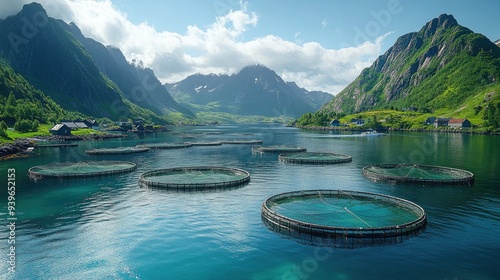 Fish Farms in a Serene Fjord