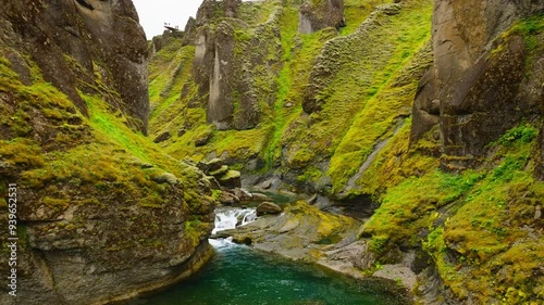 Aerial view of Fjaðrárgljúfur Canyon on Iceland.