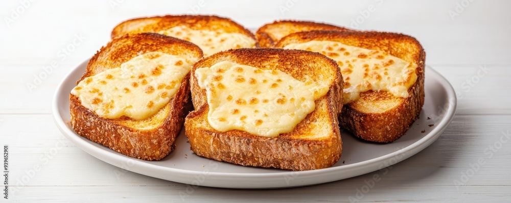 Cheese toast with a crispy crust and soft, gooey center, photorealistic, hyper-resolution, perfectly balanced texture Cheese toast with a crispy crust and soft, gooey center, photorealistic, hyper-resolution, perfectly balanced texture