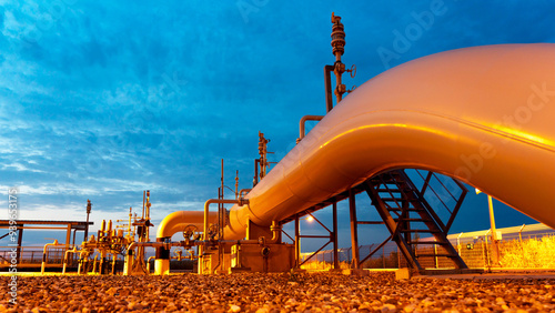 View of the natural gas pipeline exiting the ground to the receiving and starting chamber of the cleaning device, piston, pig