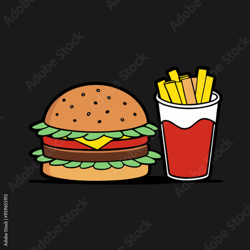 hamburger and fries