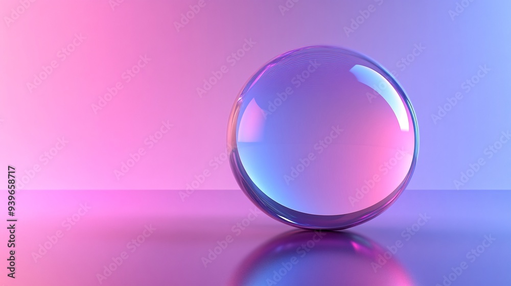 Ethereal Abstract Sphere on Blue to Purple Gradient Background with Copy Space, 3D Render