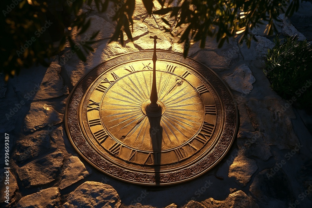 Fototapeta premium Roman numeral sundial in warm evening light
