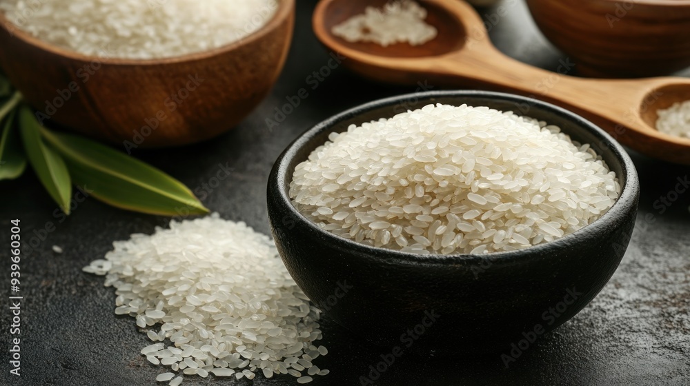 White Rice in a Black Bowl White Rice in a Black Bowl