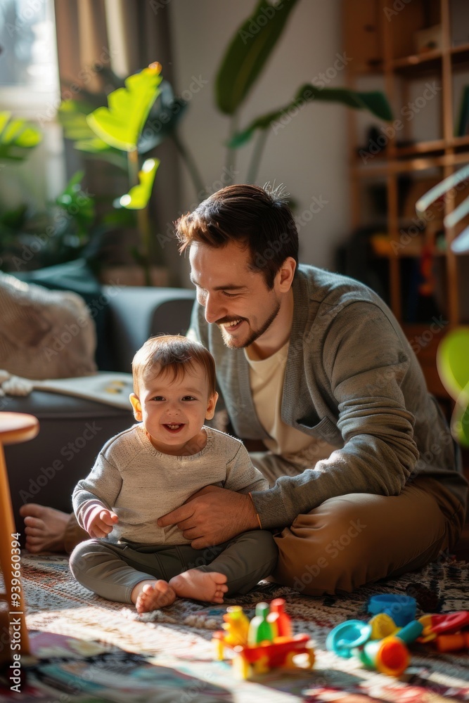 Fototapeta premium Father and Baby Enjoying Playtime at Home