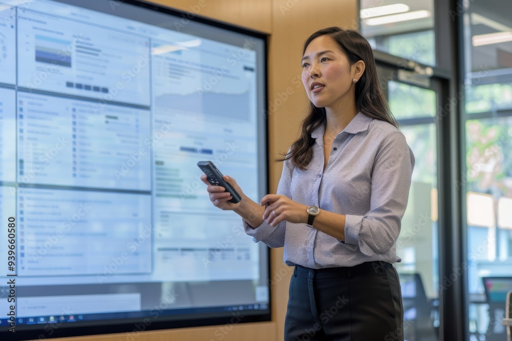 Professional Woman Presenting in a Modern Office Professional Woman Presenting in a Modern Office