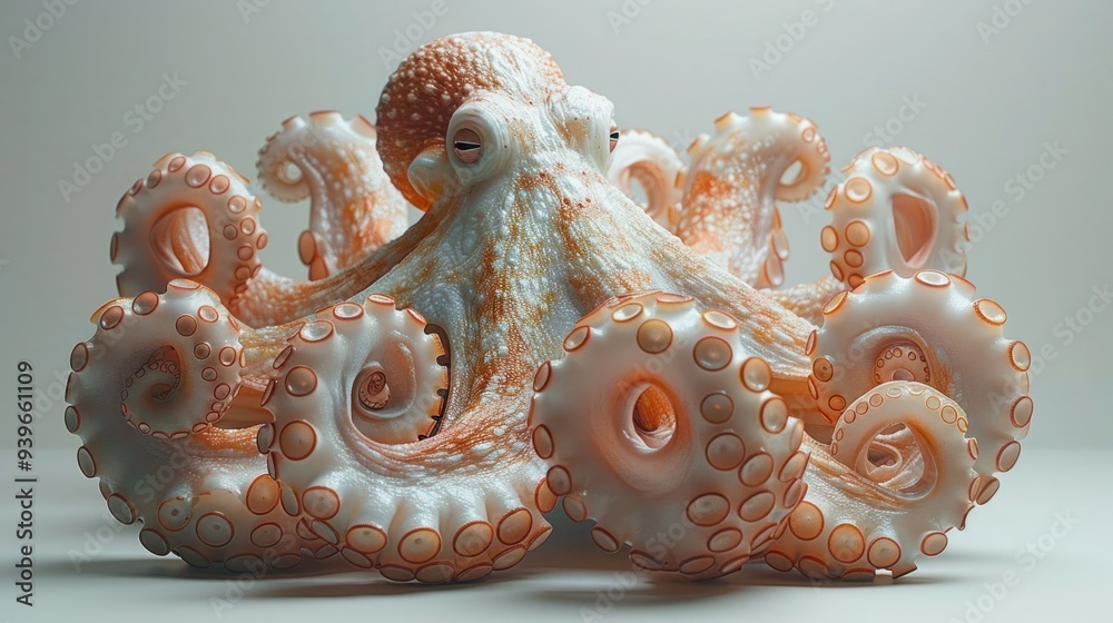 Obraz premium Enigmatic Octopus Dancing in White Space on White Background