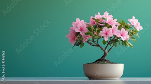 Pink Bonsai Tree with Green Background