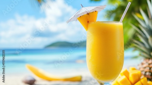 Tropical slush with mango, pineapple, and coconut photo