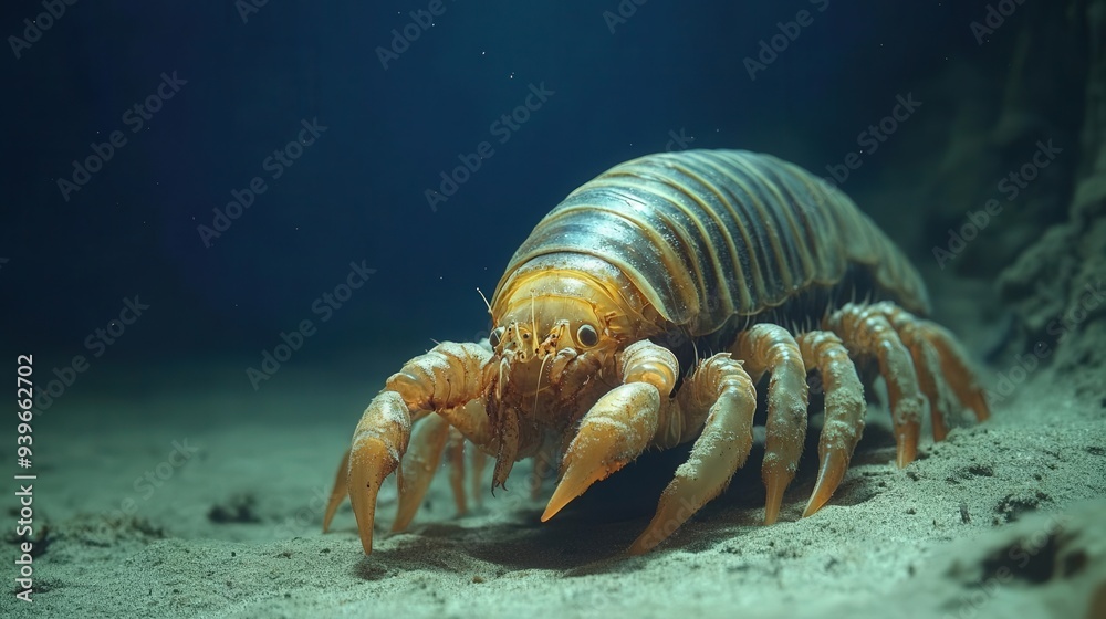 4K Realistic Giant isopod scuttling on deep sea floor, alien-like appearance, 4K Realistic Giant isopod scuttling on deep sea floor, alien-like appearance,