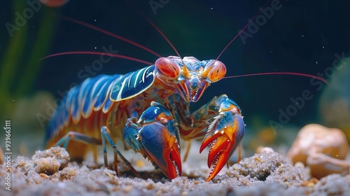 4K Realistic Mantis shrimp striking prey, super-fast punch visualized, photo