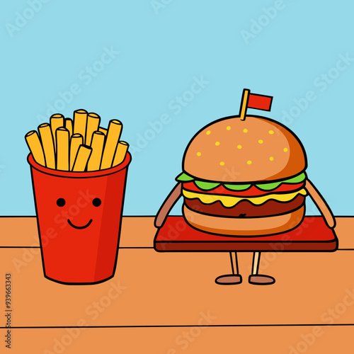 hamburger and fries
