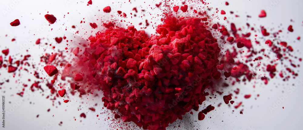 Heart explosion on transparent background, vibrant colors radiating outward, dynamic shapes creating an energetic burst, ideal for creative projects and graphic design applications. Heart explosion on transparent background, vibrant colors radiating outward, dynamic shapes creating an energetic burst, ideal for creative projects and graphic design applications.