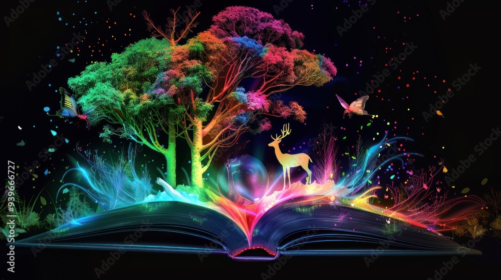 Fototapeta premium Magical Forest Emerging From an Open Book