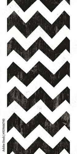 Black and white zigzag pattern with rough texture on white background