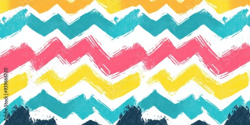 Colorful zigzag pattern with bright hues and bold brush strokes