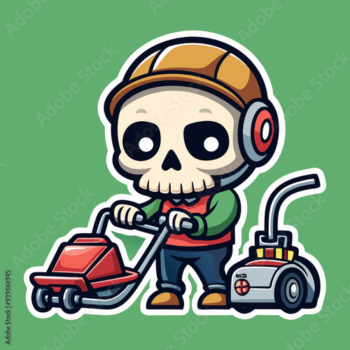 funny cartoon mechanic with car