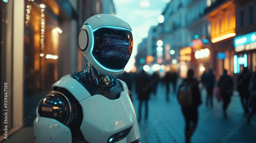 Futuristic Robot in a Cityscape Futuristic Robot in a Cityscape