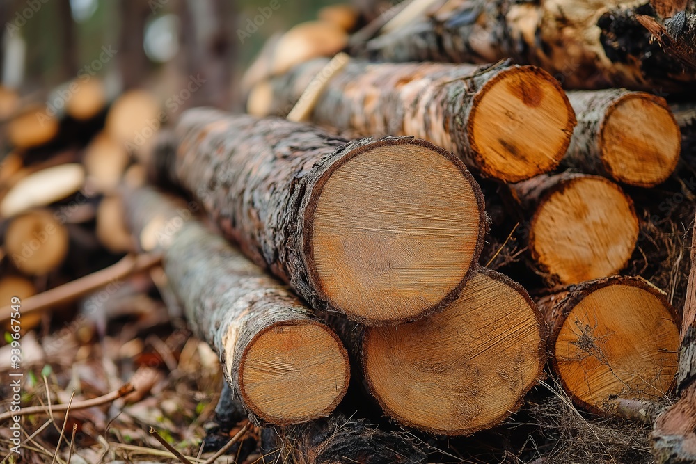 A collection of neatly stacked logs, freshly cut and ready for processing, capturing the essence of forestry and raw materials. A collection of neatly stacked logs, freshly cut and ready for processing, capturing the essence of forestry and raw materials.
