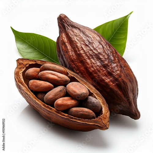 Brown cocoa pods isolated on a white background.