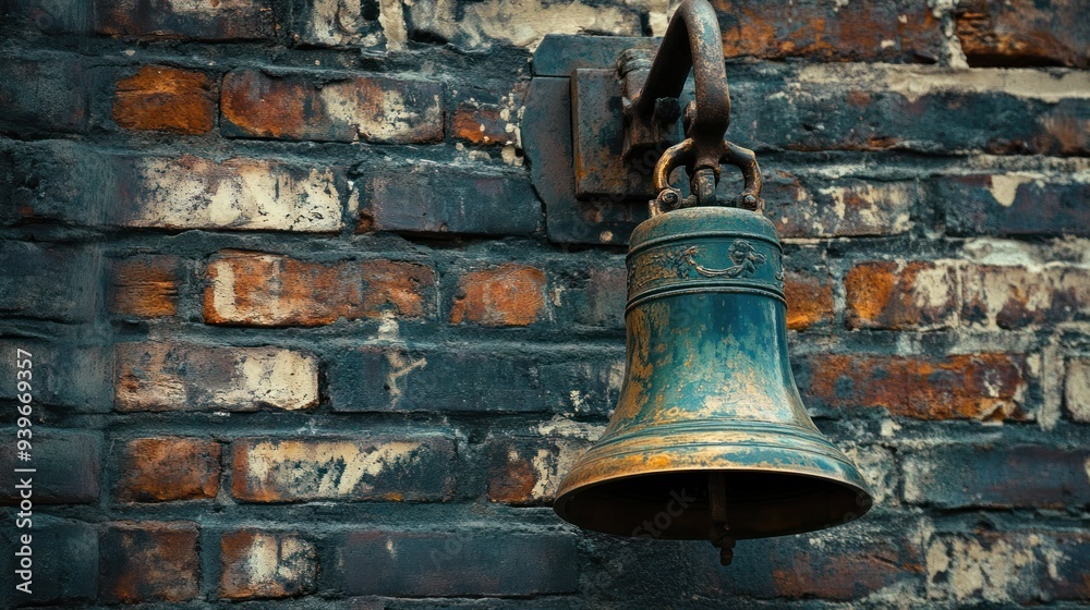 Obraz premium Antique Bell on a Brick Wall