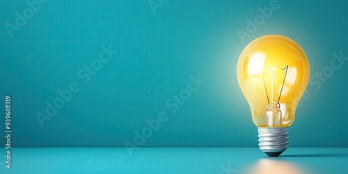 A glowing yellow light bulb on a blue background, symbolizing ideas, creativity, and inspiration in a minimalist style.