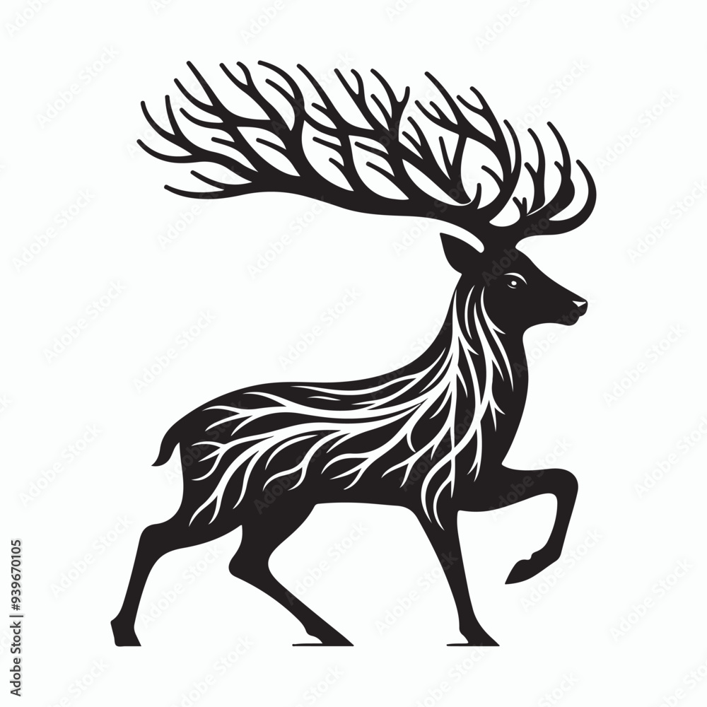 Fototapeta premium Deer silhouette vector on white background