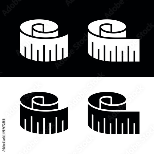 Centimeter (measuring) tape icon. The attribute of a tailor or sewer. Length and width or size measurement symbol.