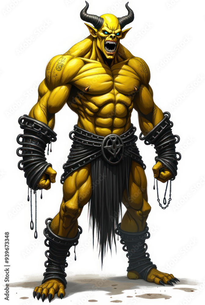 Muscular Demon with Glowing Eyes , dark fantasy aesthetic, high-detail illustration, epic fantasy artwork, character concept art, rich color palette, dark and gritty style. Muscular Demon with Glowing Eyes , dark fantasy aesthetic, high-detail illustration, epic fantasy artwork, character concept art, rich color palette, dark and gritty style.