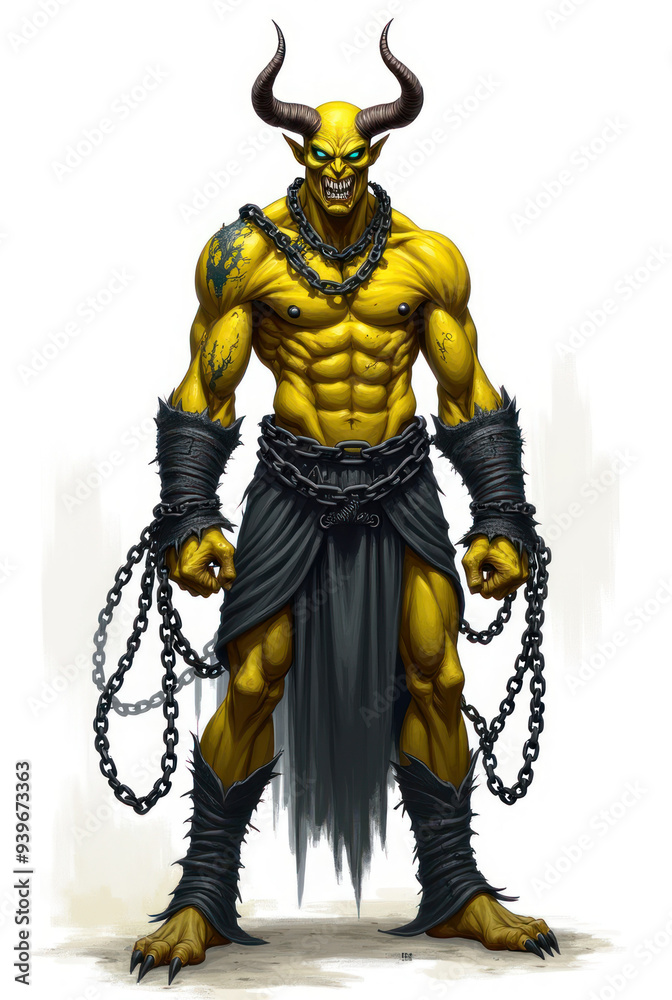 Obraz premium Scarred Demon of Darkness , dark fantasy aesthetic, high-detail illustration, epic fantasy artwork, character concept art, rich color palette, dark and gritty style.