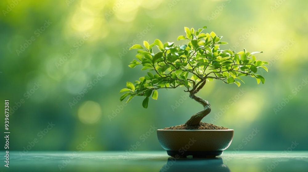 Bonsai Tree in a Pot with a Green Background Bonsai Tree in a Pot with a Green Background