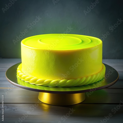 Neon yellow mastic cake on display at a celebration event in a stylish setting. Generative AI photo