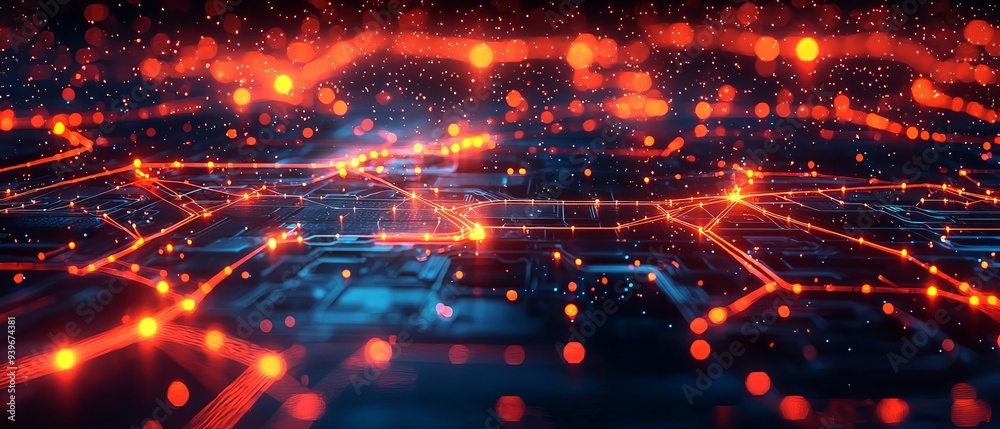 Obraz premium A 3D model of a secure data network with glowing connections and protective barriers, representing advanced digital risk protection strategies