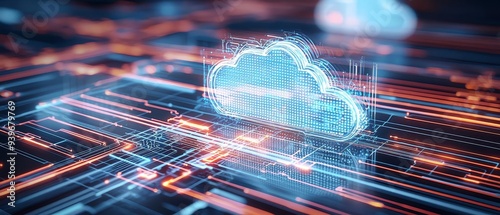 A crosssectional view of a cloud data center with multiple layers of security protocols in place, symbolizing comprehensive digital risk protection in cloud environments