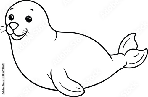 Charming seal line art perfect for kids coloring books with a playful and easy-to-color illustration for creative enjoyment

