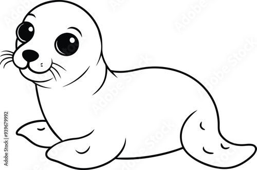 Playful seal line art designed for kids coloring books with friendly expressions and easy-to-color details for young artists

 photo