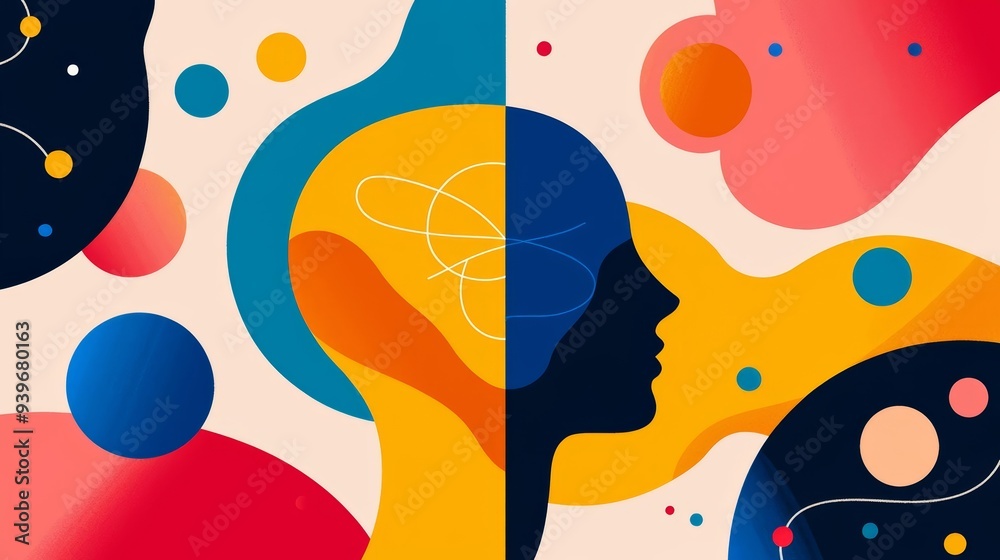 Futuristic philosophy symbols, world of interconnected ideas, flat design illustration Futuristic philosophy symbols, world of interconnected ideas, flat design illustration