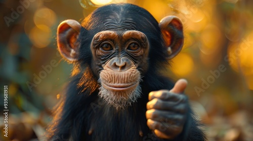 Business-savvy Monkey Giving Thumbs Up in Photobashed Portrait photo