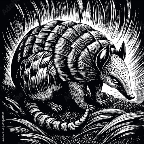 Armadillo engraved vector