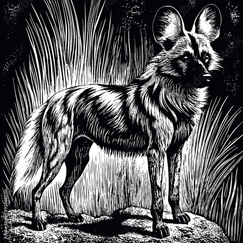 Obraz na płótnie african wild dog engraved vector w salonie