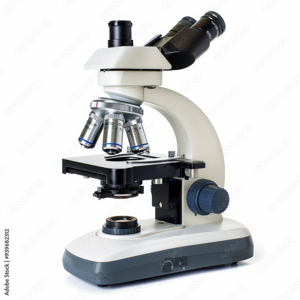A high-quality, professional scientific microscope isolated on a white background, ideal for educational, medical, and laboratory use, showcasing precision and advanced optical technology
