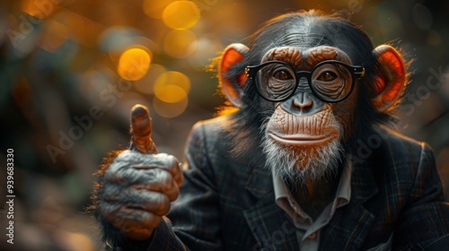 Business-savvy Monkey Giving Thumbs Up in Photobashed Portrait photo