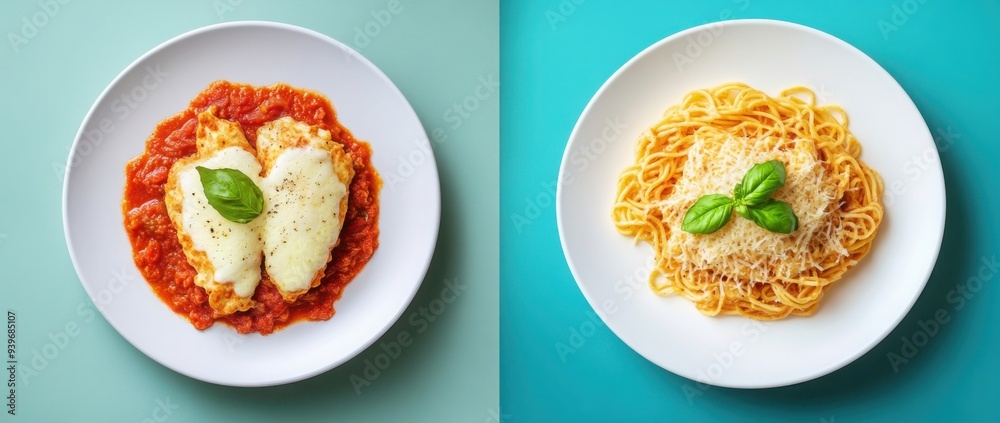 A plate of delicious pasta with rich sauce and melted cheese A plate of delicious pasta with rich sauce and melted cheese