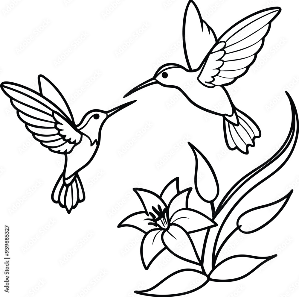 Adorable hummingbird duo line art perfect for kids coloring book
Adorable hummingbird duo line art perfect for kids coloring book